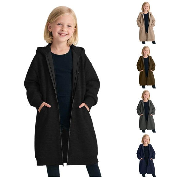 SONXAHE Toddler Girls Long Black Solid Zip Hoodie Long Sleeve Casual Pullover Daily Hooded Sweatshirt,Black