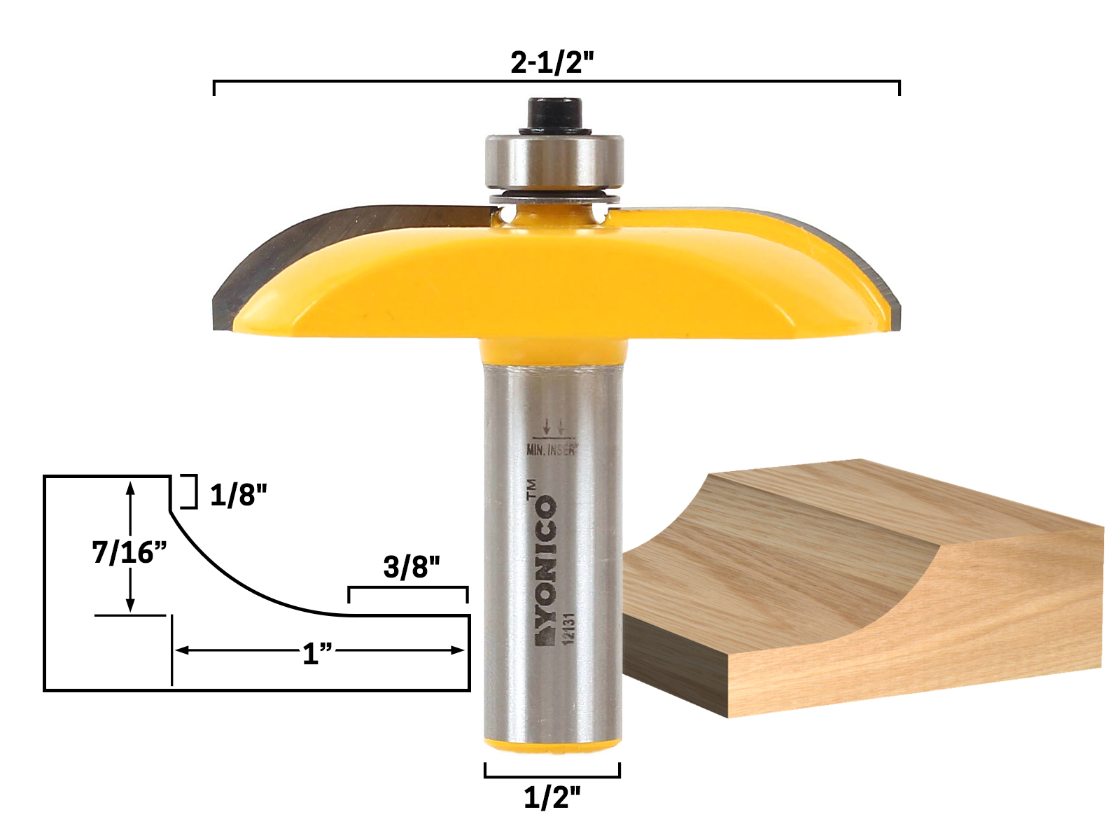 Yonico 12338 Ogee 3-Piece Cabinet Door Router Bit Set - 1/2 Inch Shank, Carbide Tipped