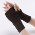 thumbnail image 1 of Nvzi Juego de 2 pares de guantes cálidos de punto para el invierno, aptos para niños y niñas, sin pulgares (marrón oscuro), 1 of 5
