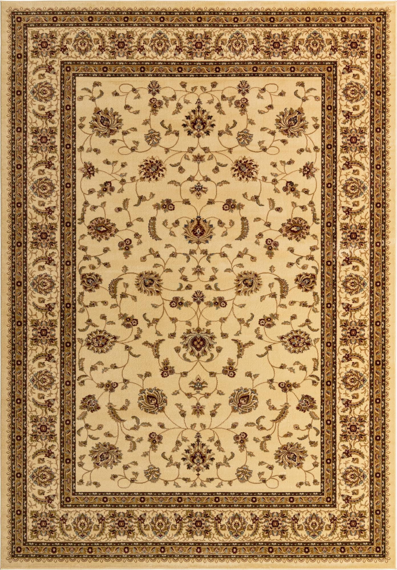 Elegant Cream Floral 10' x 14' Synthetic Rectangular Area Rug