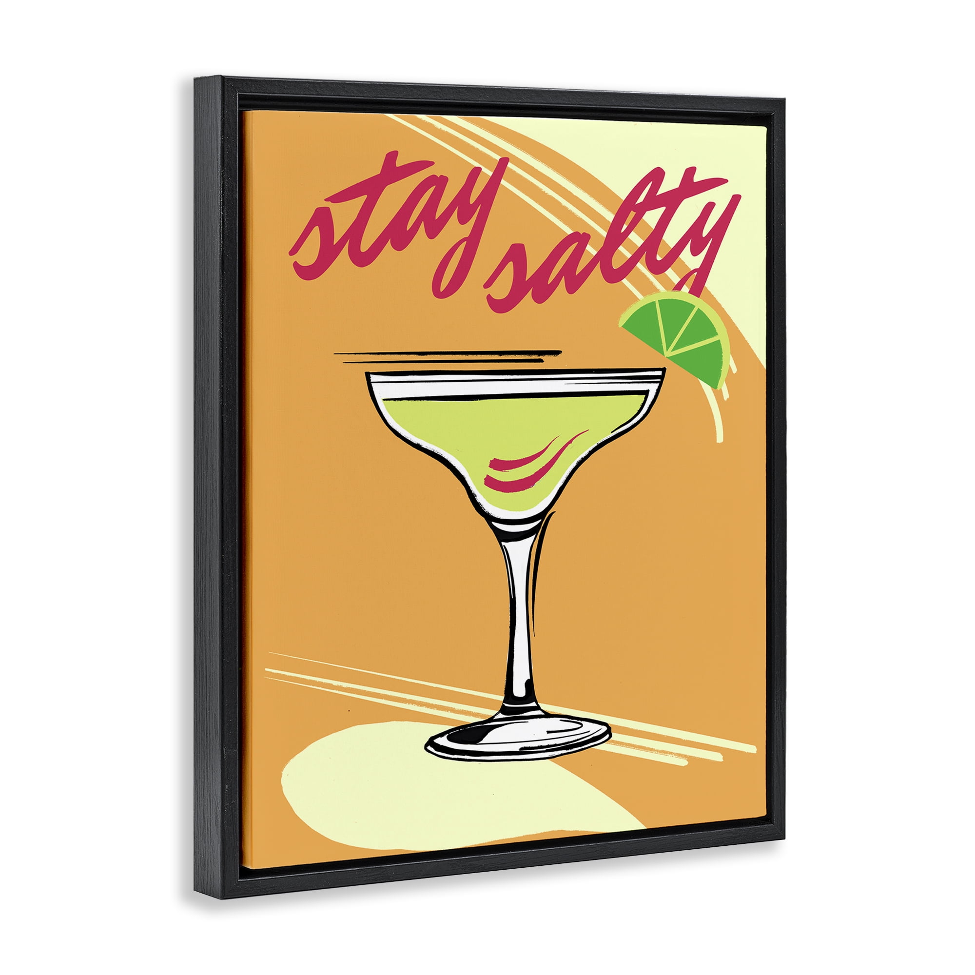Stupell Industries Stay Salty Cocktail Food & Beverage Painting Black Floater Framed Canvas Art Print Wall Art, 25 x 31