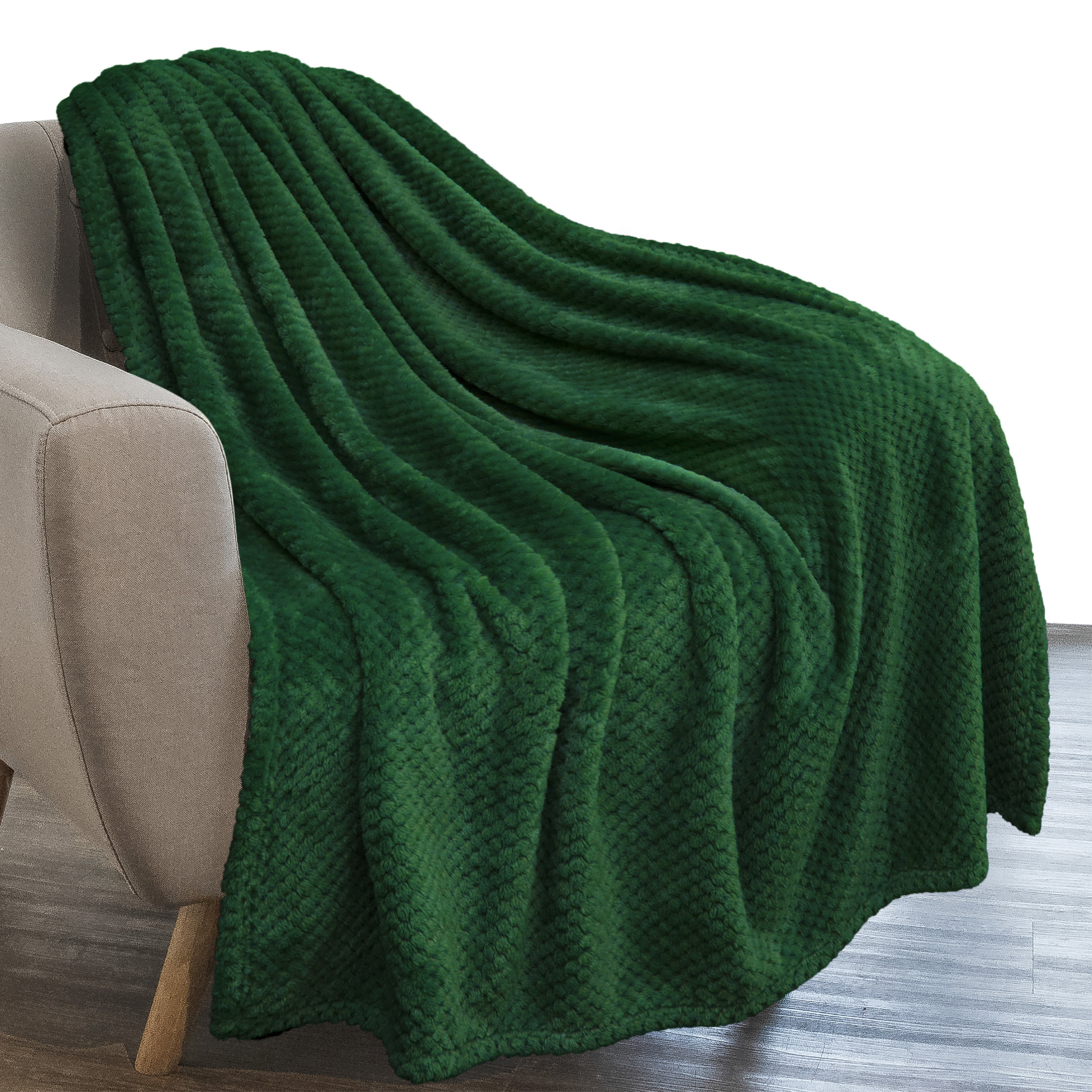 PAVILIA Waffle Textured Fleece Throw Blanket for Couch Sofa, Emerald ...