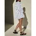 thumbnail image 3 of Womens Striped 2 Piece Outfits Button Down Shirts and Shorts Lounge Matching Sets Dark Blue XXXL, 3 of 4