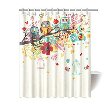 Owl Bathroom Accessories GreenDecor Owl On Tree Waterproof Shower Curtain Set with Hooks Bathroom Accessories Size 60x72 inches ()