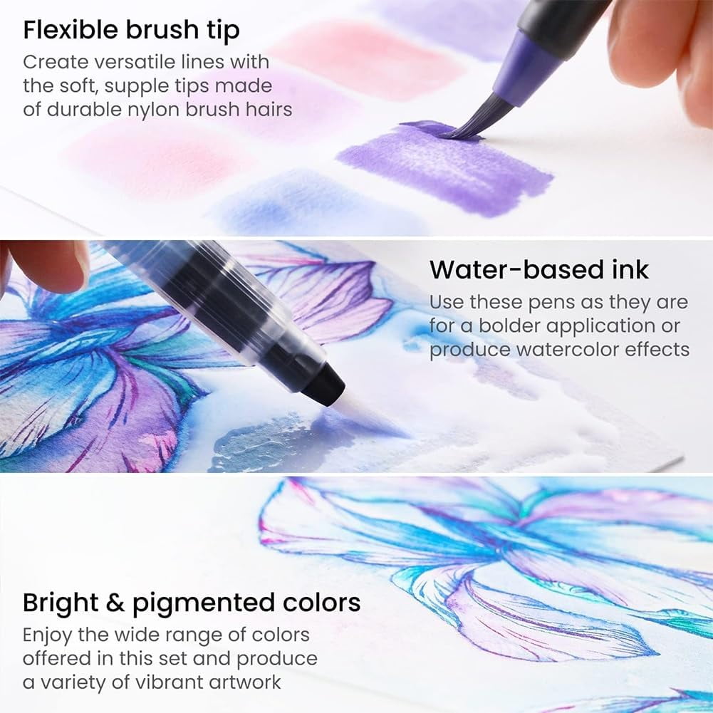 Watercolor Real Brush Pen Sets, Portable Water Color Paint Pens for Smooth Blending Lettering Sketching Calligraphy and Painting, for Artists and Beginners, Flexible Nylon Bristles(3Sets)