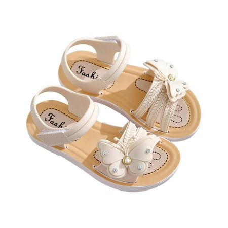 

AnuirheiH Toddler Girls Bow Pearl Open Toe Sandals Soft Sole Princess Shoes Sandals On Sale
