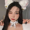 thumbnail image 5 of Jiibva Plush White Cat Ear Headband with Bell - Furry Faux Fur Hairband for Parties & Daily Styling (4.72inch Elastic Size), 5 of 7