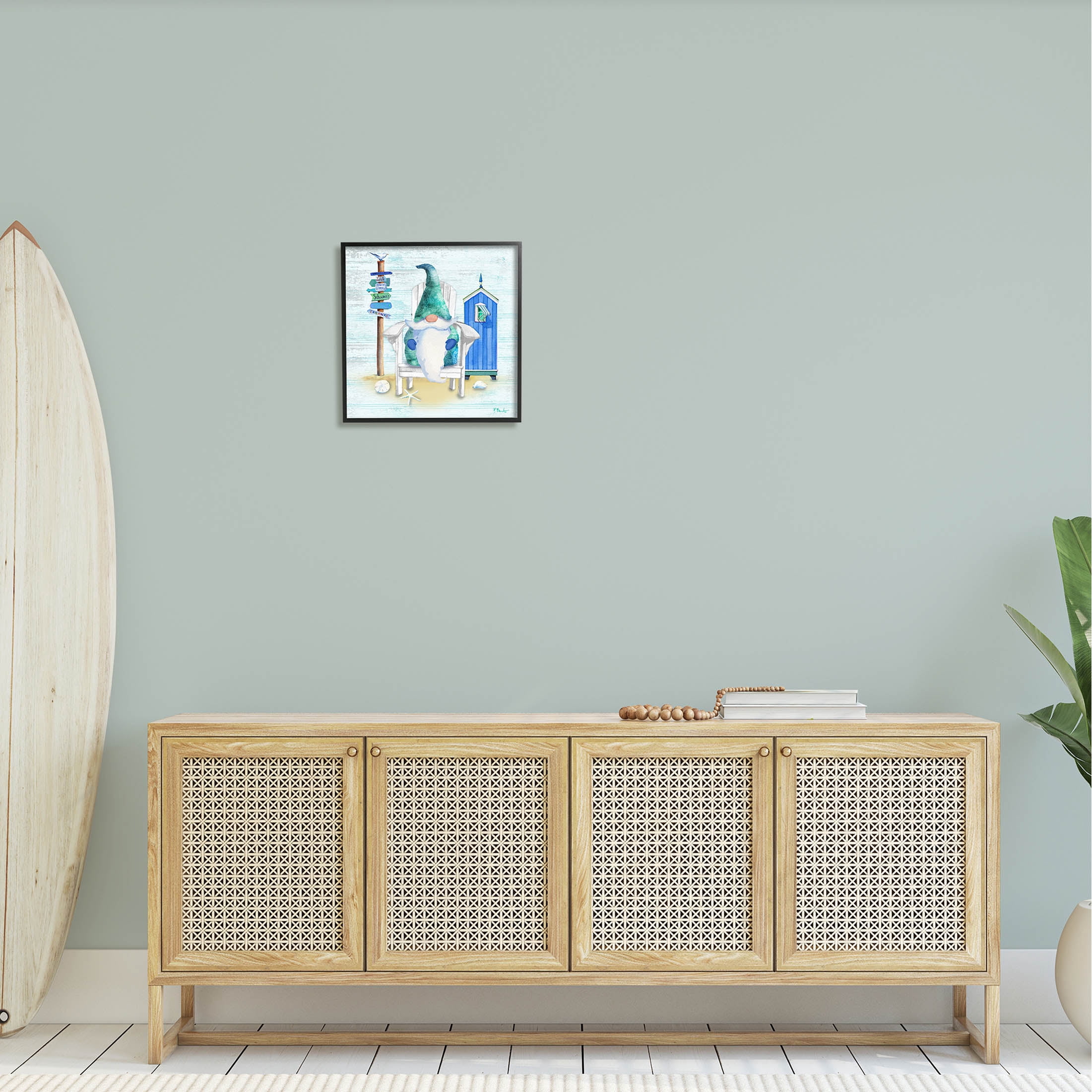 Stupell Industries Coastal Gnome Beach Life Relaxing Graphic Art Black Framed Art Print Wall Art, Design by Paul Brent
