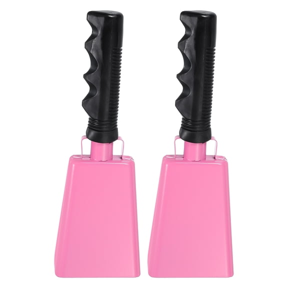 9inch Cow Bells for Football Games, 2pcs Cowbells for Sporting Events Bulk Loud Noise Makers Metal Cow Bell with Handle for Cheering Competition Marathon Wedding DIY Paint, Pink