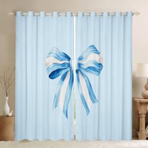 Manfei Stripes Bowknot Kids Blackout Curtains Set of 2 (52x84 Each), Blue Cartoon Bowknot Window Curtains, Cute Princess Style Curtains and Drapes, Living Room Curtains Decor