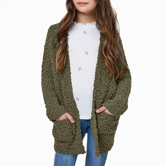 xaweyi Fleece Jackets for Girls Winter Coats Warm Cosy Long Sleeve Open Front Plush Casual Outwear School Coats Lightweight Jackets,Sizes 5-6 Years