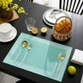 thumbnail image 3 of Turquoise Geometric Placemats Set of 4, White Greek Key Design Burlap Modern Art Placemats for Dining Table, Place Mats for Kitchen Tabletop, Waterproof Wipeable Dining Table Mats Set, 3 of 9