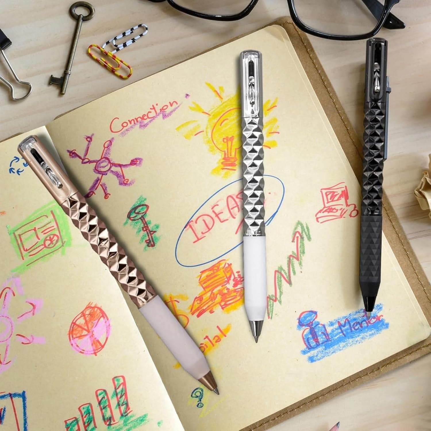 GliJian Geometric Decompression Pen, Funny Geometric Metal Crinkle Pen, 0.5mm Retractable Metals Shape Shifting Switch Pens for Writing and Drawing