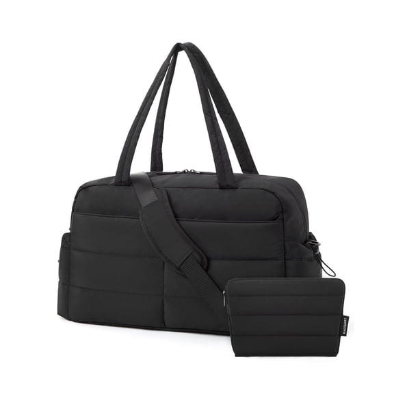 BAGSMART Travel Duffle Bag Gym Bag for Women, 31L Puffer Tote Bag Quilted Laptop Carry on, Weekender Overnight Bag Organizer Duffel Bag for Travel, Black