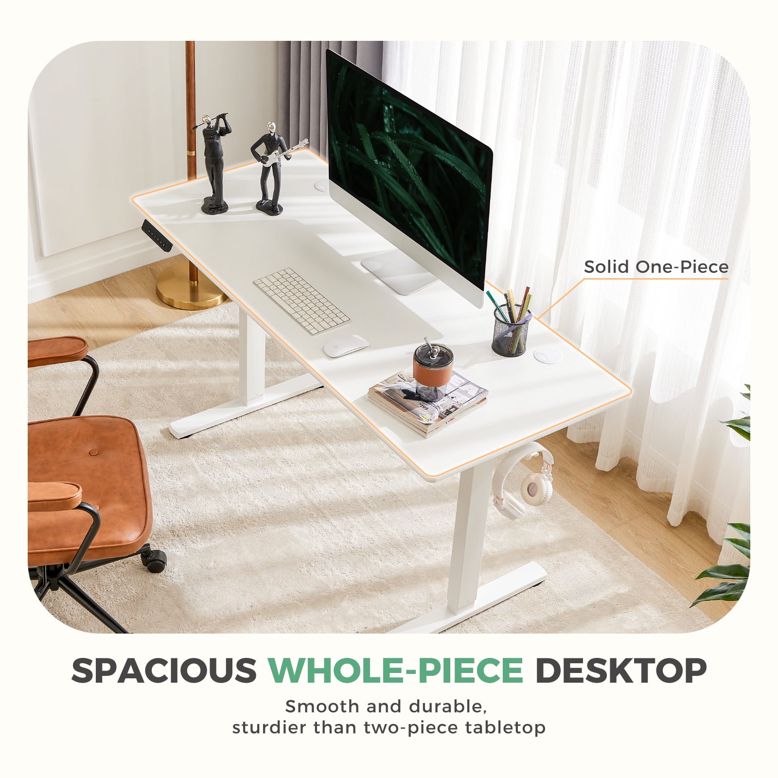MCQ Electric Adjustable Height Standing Desk with 2 Splice Board for Home, 40 x 24 inch, White
