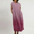 thumbnail image 1 of Meichang Robe d'Été en Coton et Lin à Manches Courtes pour Femme, Col Rond, Coupe Ample, Dégradé, Robe Midi Bohème Décontractée à Imprimé, Robe de Travail Rétro Légère Évasée, Rouge, TG, 1 of 5