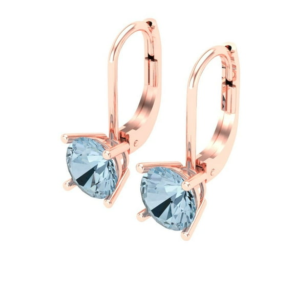 2 Ct Round Cut Drop Dangle Natural Swiss Blue Topaz 14K Rose Solid Solid Gold Everyday Dainty Earrings Lever Back