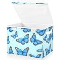 thumbnail image 2 of Blue Butterfly Pattern Large Storage Bins with Linen Collapsible Lid Storage Box 16.7 x 12.6 x 11.8in, 2 of 7