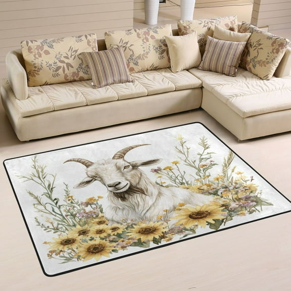 Non-Slip Area Rug 36"x24" Indoor Washable Floor Mats Carpet Printed for Living Room, Bedroom, Home Decor A Goat