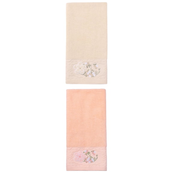 Unique Bargains Floral Embroidered Hand Towels Soft Absorbent Set Pink/Brown 29" x 13"