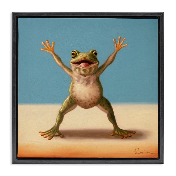 Stupell Industries Eclectic Motivational Exercise Frog Black Floating Frame Canvas Art, 18 x 18, by Lucia Heffernan