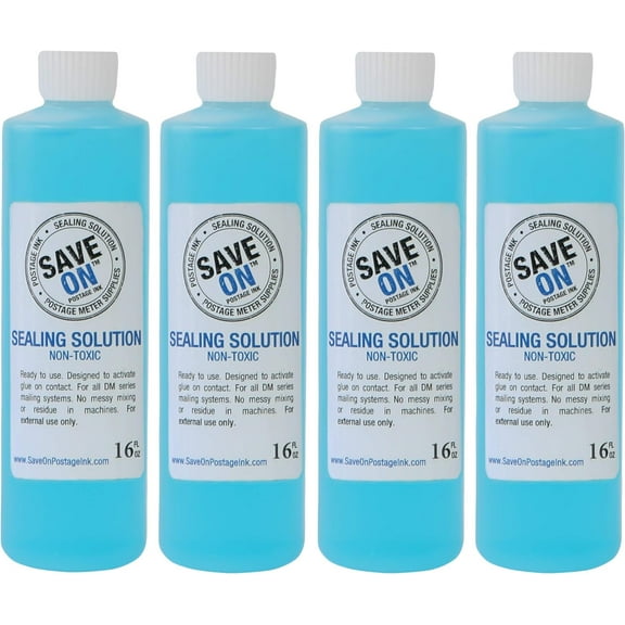 Save On Postage Ink Compatible PB E-Z Seal Sealing Solution - Sealing Solution for DM Series Mailing System - Compatible PB E-Z Seal Sealing Solution 16 oz Bottle (4-Pack)