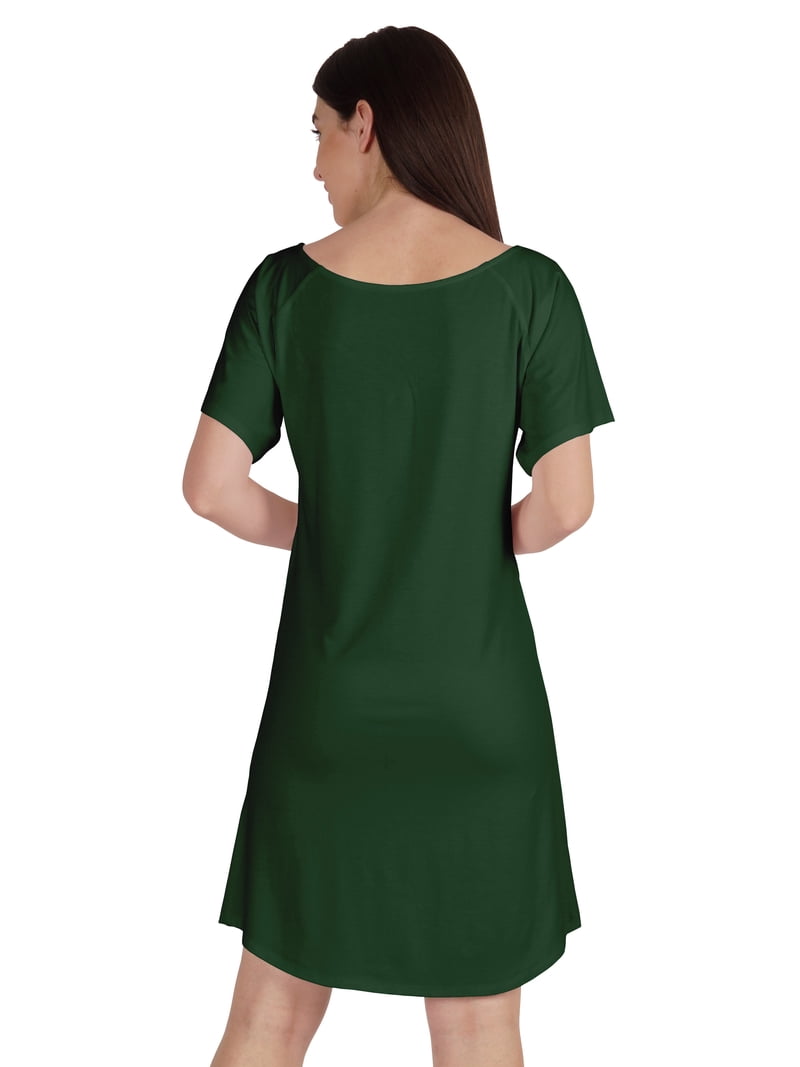 Inkmeso Plain Swing Dress Knee Length Cotton Jersey Basic Dress w/ Patch Pocket, Women's, Size: XL, Green