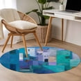 thumbnail image 4 of Abstract Blue Round Area Rug 3Ft Washable Small Circle Rugs for Kitchen Entryway, Painting Buildings Geometric Color Block Non-Slip Carpet Floor Mats Indoor Outdoor Carpet Runner Aesthetic Home Decor, 4 of 8