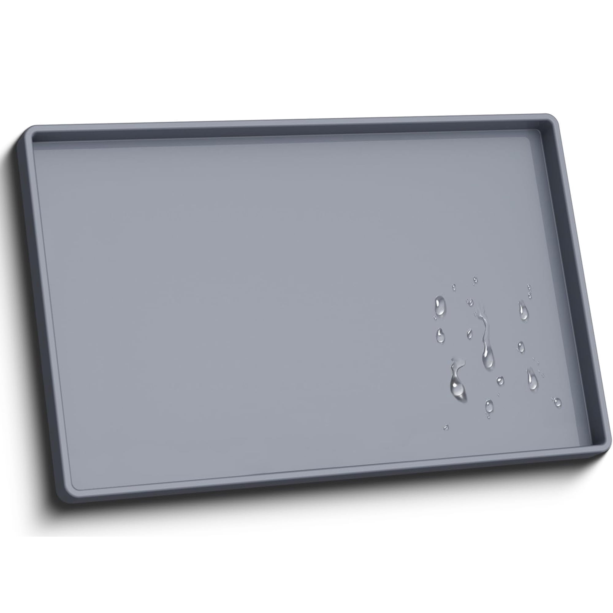 LosFong Extra Thick Silicone Mat BPA Free Non-Slip Dog & Cat Food Mat, Waterproof with Raised Edge 19” x 12”, Feeding Mat for Food and Water Bowls, Spill Proof Mat to Protect Floors, Gray