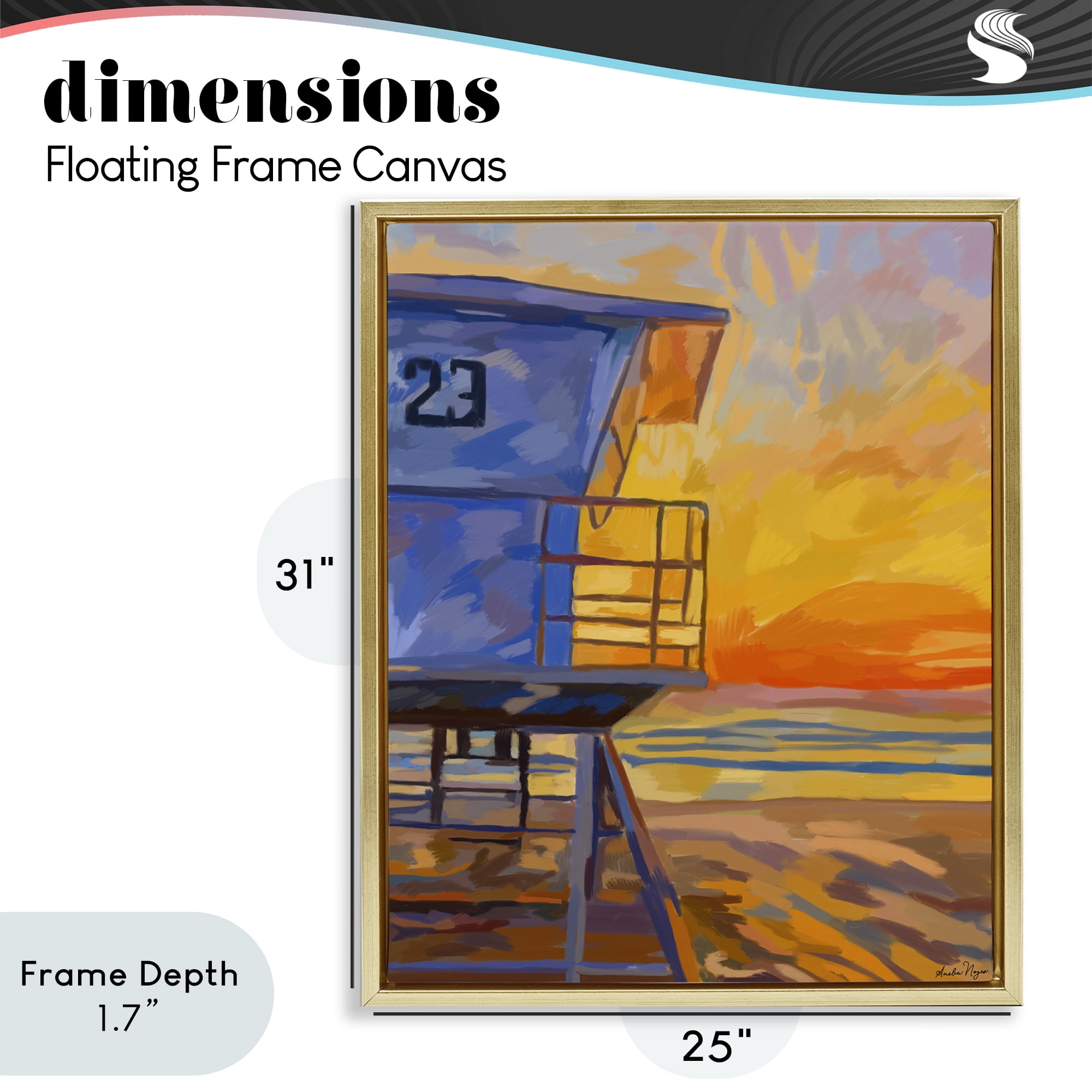 Stupell Industries Lifeguard Stand Sunset Gold Framed Floater Canvas Wall Art, design by Amelia Noyes