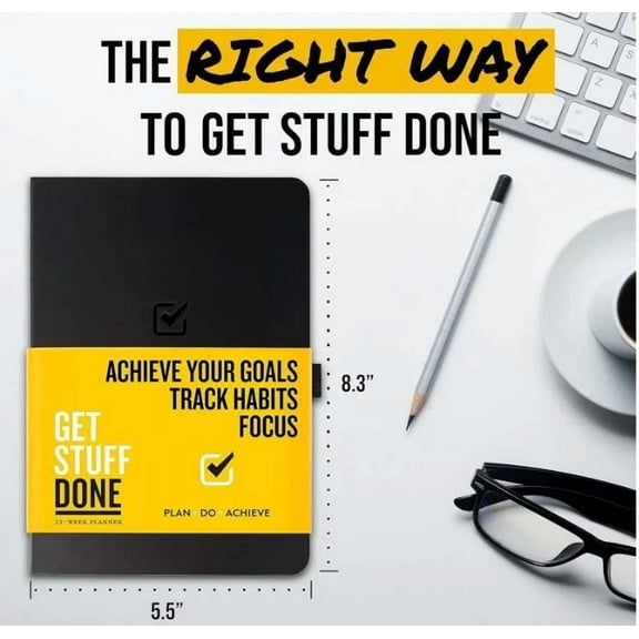 Get Stuff Done Planner For Productivity - 1 Year Undated Daily 8.5 Inches X 5.5