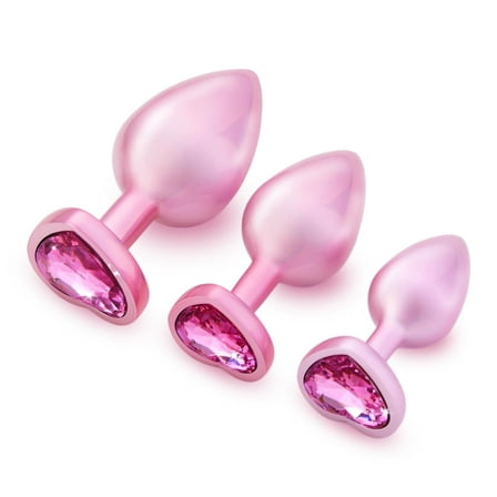 Heart-Shaped Jewelry Stainless Steel Anal Butt Plug Set,3PCS Anal Plugs Set Anal Sex Toys for Couples Male Female-Pink