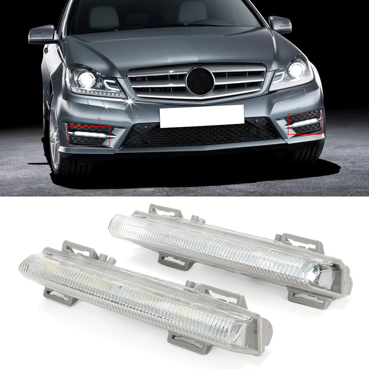 Left Daytime Driving Light Fog Lamp LED Daytime Running Lamp Fog Light Compatible with 2007-2015 Mercedes Benz C Class W204 C250 C300 C350 E Class W212 E350