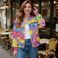 thumbnail image 2 of SCRAWLGOD Hippie Flower Heart Print Pink Womens Zip Up Sweatshirt Casual Jacket Crewneck Long Sleeve Oversized Jacket Fall Outfits with Pockets for Casual Wear, M, 2 of 7