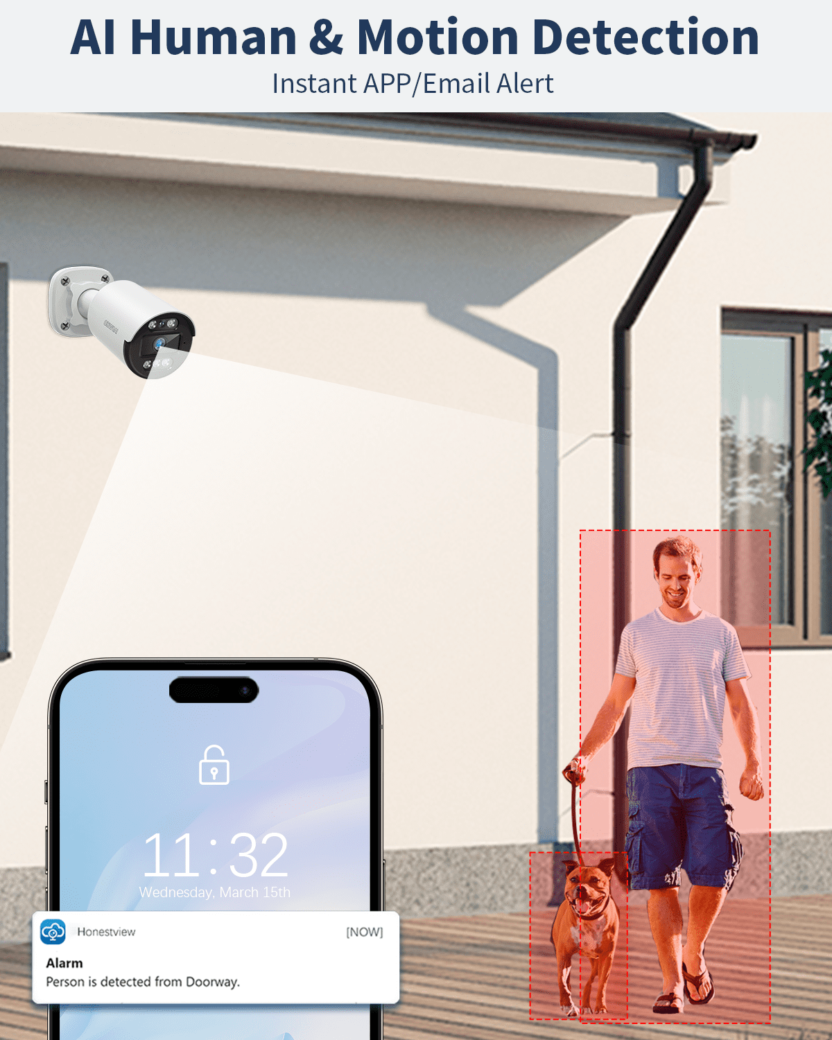 OHWOAI 5MP Wired Security Camera System, 4 Cams with 8CH DVR, 122° Wide View, 500GB HDD