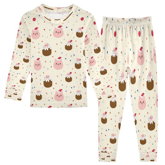 Cotton Children's Pajama Set with Long Sleeve Top and Pants for Boys & Girls Cake and Little Pig 18M
