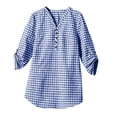 thumbnail image 3 of Vivianyo HD Women's V Henley Gingham Plaid Blouse, Adjustable Roll Tab Three Quarter Sleeve Shirt for Women, Spring Summer Casual Tunic for Grocery Runs and Neighborhood Walks, Sizes S-2XL, 3 of 7