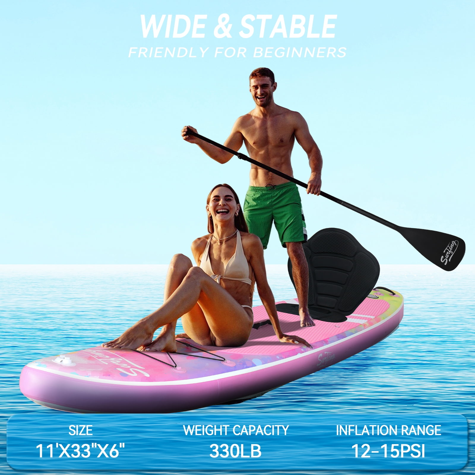 Elecwish Inflatable Stand Up Paddle Boards, 11' Wide Stable Design, Non-Slip Comfort Deck, Lightweight