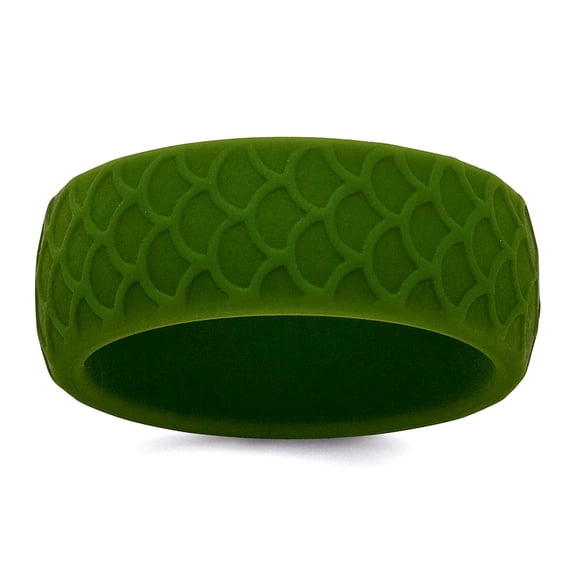 Silicone Olive Green 8.70mm Animal Sealife Fish Scale Pattern Band Size 12 Ring for Women and Men