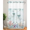 thumbnail image 2 of No Hook Shower Curtains, Coastal Ocean Stall Bathroom Curtain with Snap in Liner, Jellyfish Coral Starfish Coastal Seagrass Waterproof Washable Fabric Bathroom Shower Curtain Sets, 54" x 78", 2 of 7