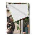 thumbnail image 2 of Ambesonne Cat Fleece Throw Blanket Botanical Cozy Concept Bookworm 50"x70" Green Paprika Beige, 2 of 5