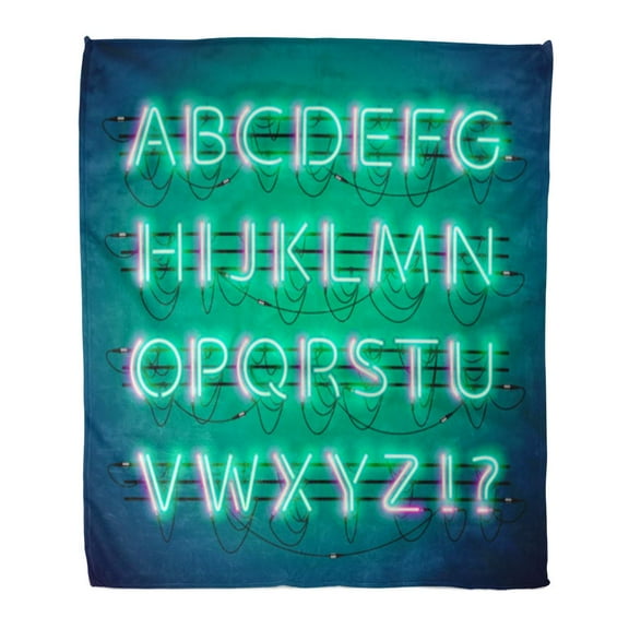 SIDONKU Flannel Throw Blanket Glowing Double Neon Green Alphabet Brushes There are Fastening Soft for Bed Sofa and Couch 50x60 Inches