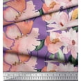 thumbnail image 1 of Soimoi Purple Cotton Duck Fabric Leaves & Magnolia Floral Printed Fabric 1 Yard 56 Inch Wide, 1 of 3