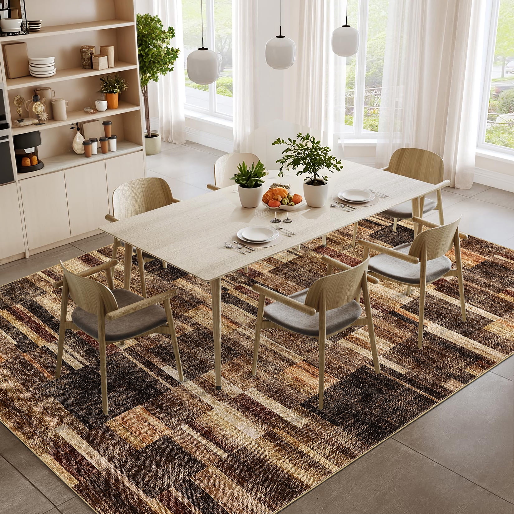 Amkui Washable Rug 9x12 Area Rugs for Living Room Modern Geometric Bedroom Rug Soft Non-Skid Indoor Large Throw Rugs Stain Resistant Carpet for Dining Room
