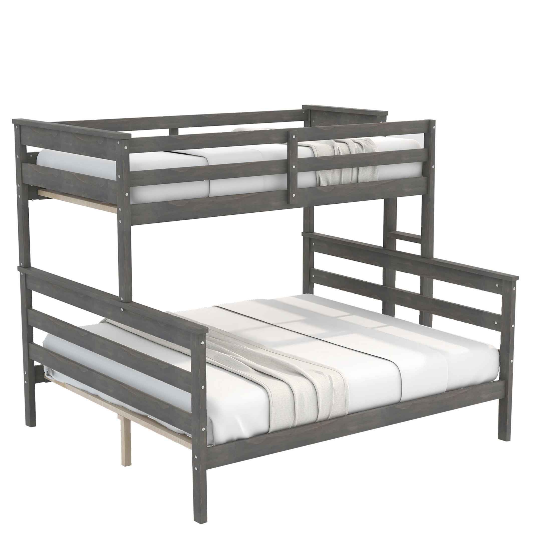 Noble House Zahra Twin XL over Queen Bunk Bed, Detachable Stacked Bunk Bed with Built-in Ladder, Grey
