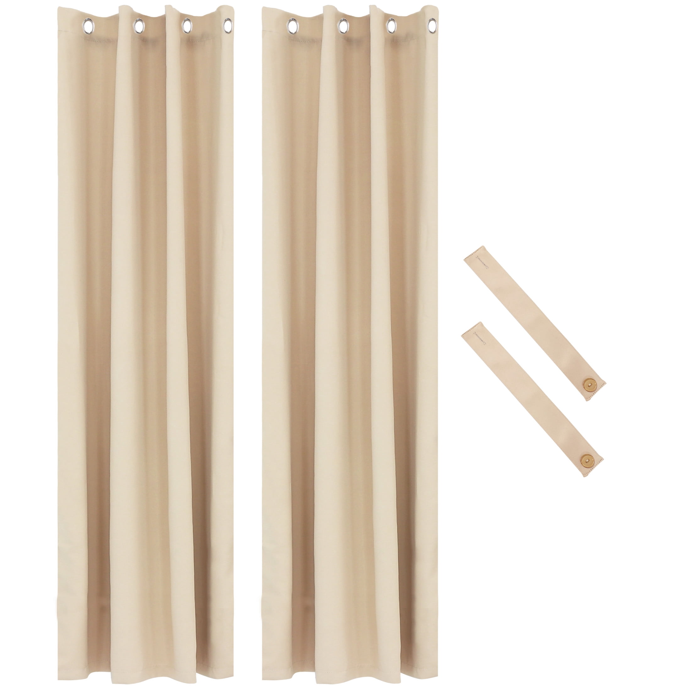 Sunnydaze Modern 2-Piece Beige Solid Room-Darkening Indoor or Outdoor Curtain Set