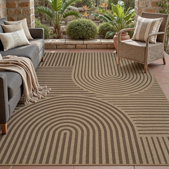 VUNATE Outdoor Rugs Carpet 4'x6' Jute Rug Boho Geometric Washable Patio Rug Distressed Modern Braided Area Rugs Brown Indoor Outdoor Rugs for Living Room Entryway Laundry Balcony