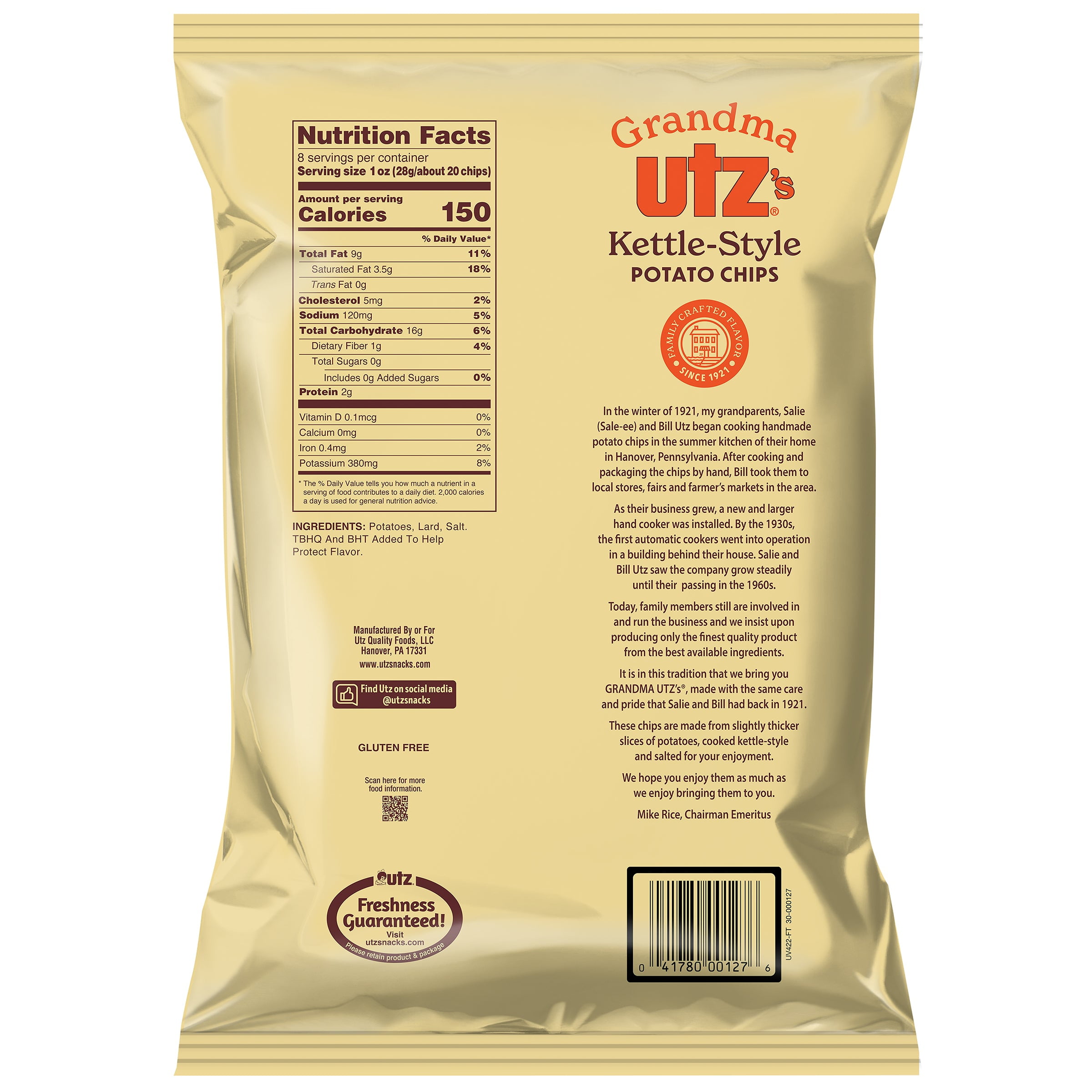 Utz Grandma Utz's Kettle-Style Potato Chips, 8 oz - Pack of 10