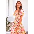 thumbnail image 3 of Vestido PRETTYGARDEN Floral Naranja con Fruncido y Volantes Midi Talle S, 3 of 8