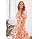 thumbnail image 3 of Vestido PRETTYGARDEN Floral Naranja con Fruncido y Volantes Midi Talle S, 3 of 8